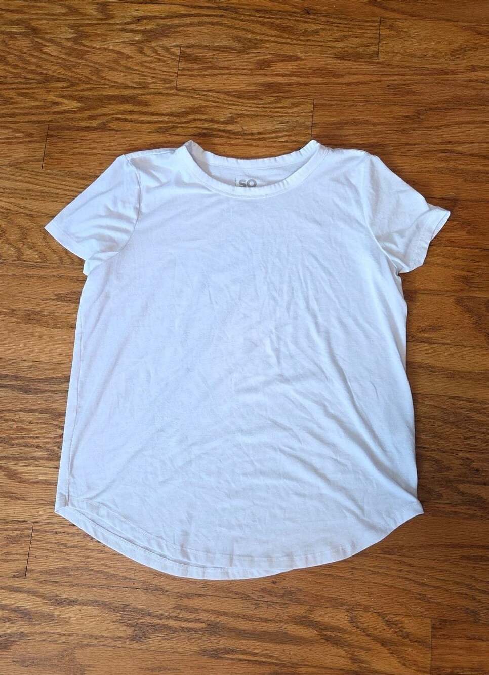SO Women's White Short Sleeve Curved Hem Basic T-Shirt Size Large